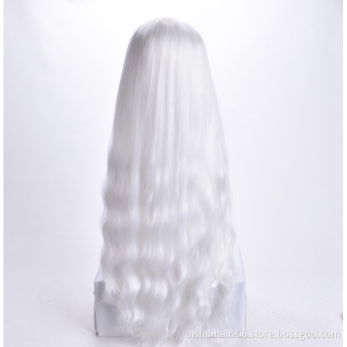 Aishili wholesale snow white long hair yaki straight wig synthetic lace front synthetic wigs for women
